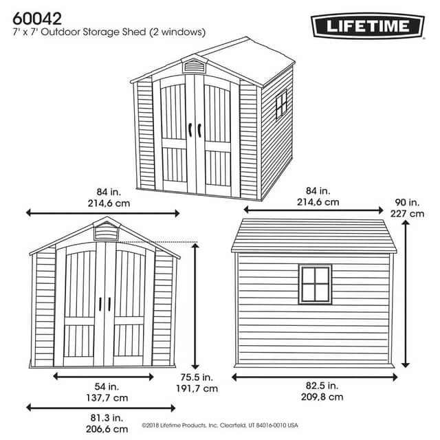 Lifetime 7 x 7 Plastic Garden Shed with 2 Windows