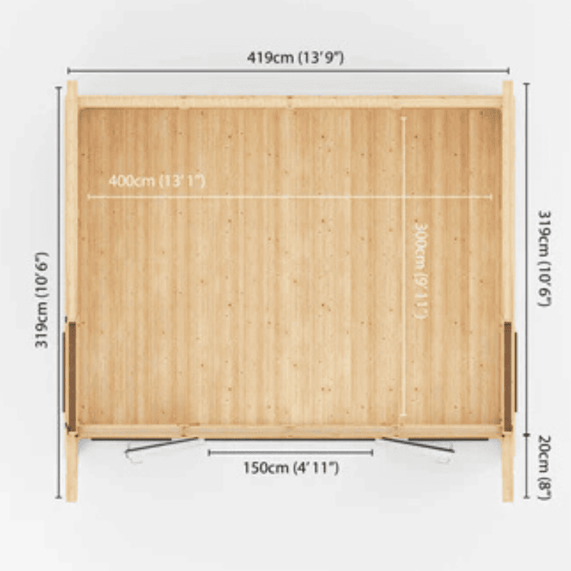 Wooden screen with dimensions labeled on a white background