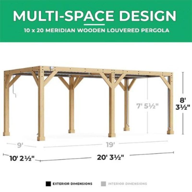 Meridian 10x20ft Adjustable Louvered Roof Pergola-Modern Aluminium Outdoor Shade