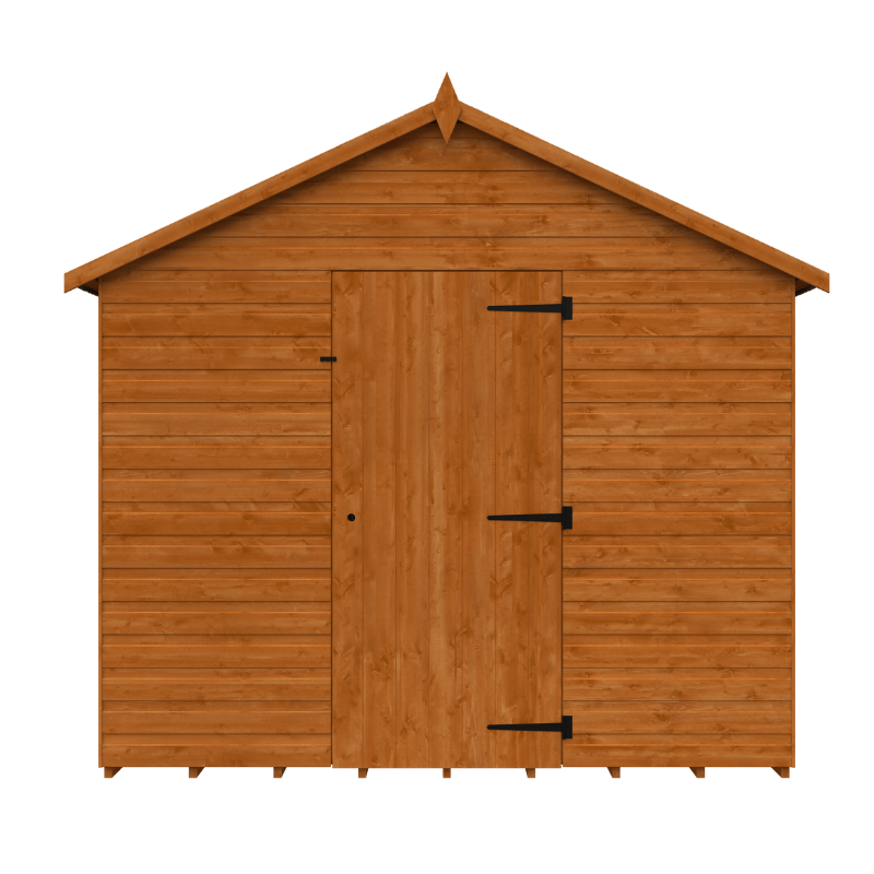Wooden shed with a gabled roof on a white background