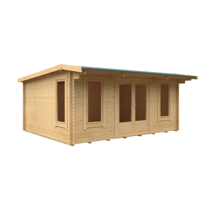 Woodland Jacob 44mm Timber Log Cabin – Insulated Garden Room with Double Glazed Windows Doors