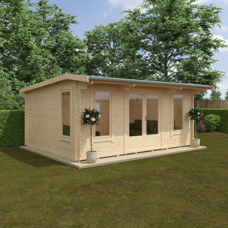 Woodland Jacob 44mm Timber Log Cabin – Insulated Garden Room with Double Glazed Windows Doors