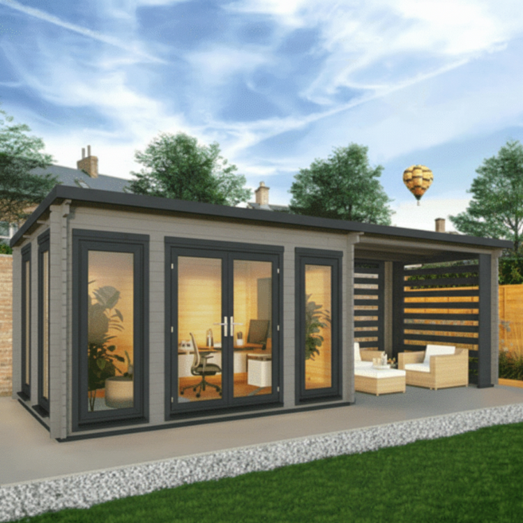 Log Cabin garden room with UPVC W indows and Doors
