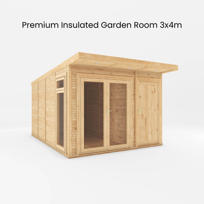 3x4 Mercia Premium Insulated Garden Room with Side Shed – Double Glazed Home Office