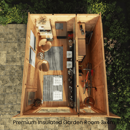 3x4 Mercia Premium Insulated Garden Room with Side Shed – Double Glazed Home Office