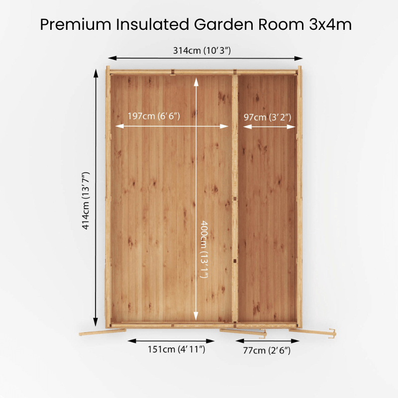 3x4 Mercia Premium Insulated Garden Room with Side Shed – Double Glazed Home Office