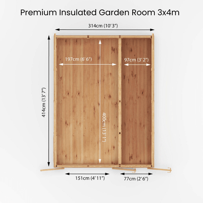 3x4 Mercia Premium Insulated Garden Room with Side Shed – Double Glazed Home Office