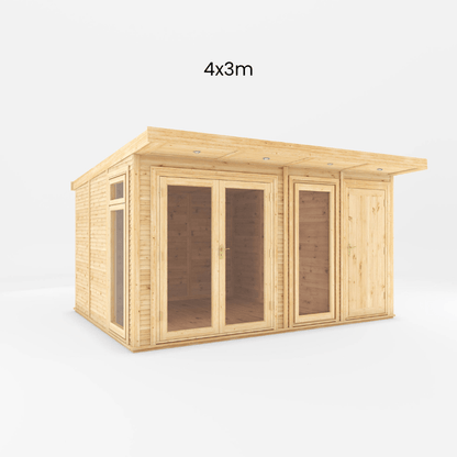 4x3 Mercia Premium Insulated Garden Room with Side Shed – Double Glazed Home Office