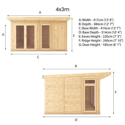 4x3 Mercia Premium Insulated Garden Room with Side Shed – Double Glazed Home Office