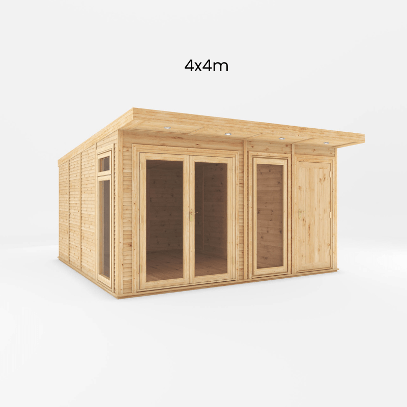 4x4 Mercia Premium Insulated Garden Room with Side Shed – Double Glazed Home Office