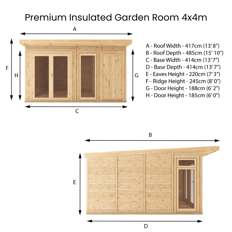 4x4 Mercia Premium Insulated Garden Room with Side Shed – Double Glazed Home Office