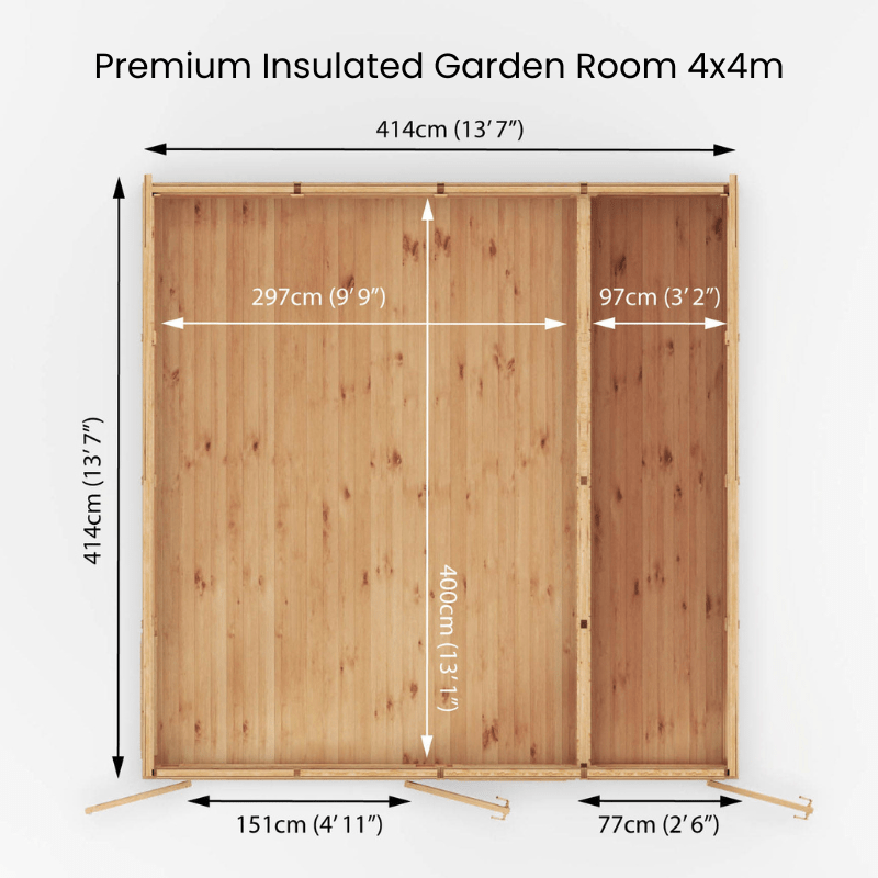 4x4 Mercia Premium Insulated Garden Room with Side Shed – Double Glazed Home Office