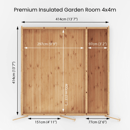 4x4 Mercia Premium Insulated Garden Room with Side Shed – Double Glazed Home Office