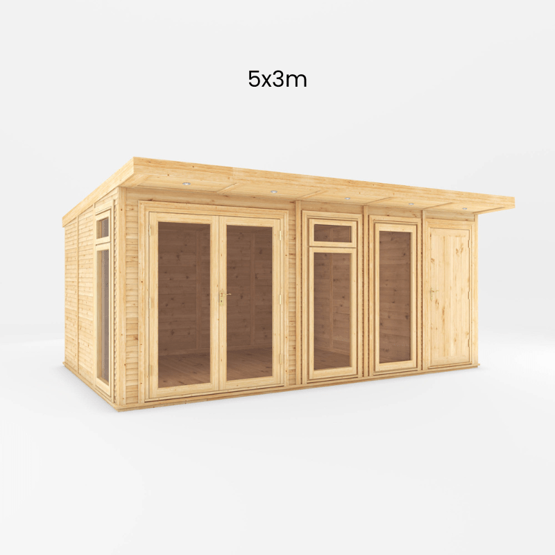 5x3 Mercia Premium Insulated Garden Room with Side Shed – Double Glazed Home Office