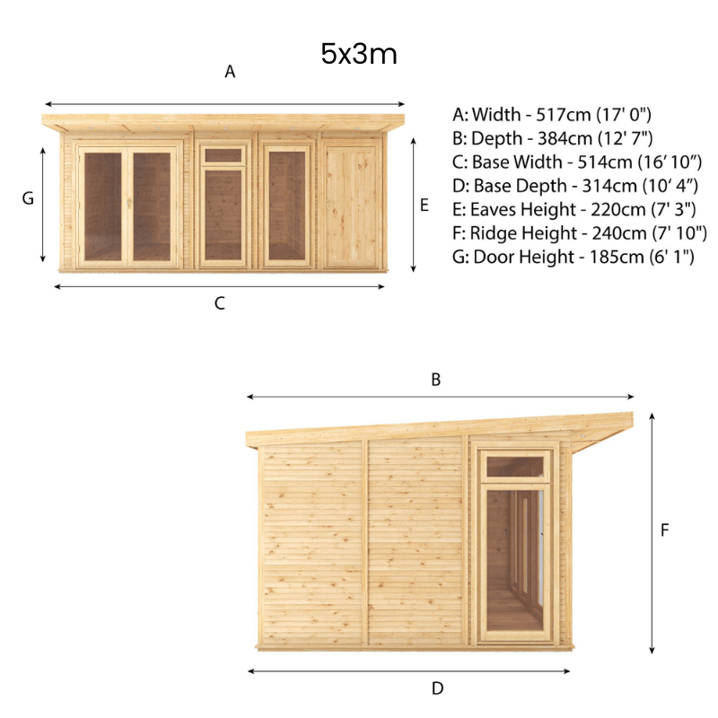 5x3 Mercia Premium Insulated Garden Room with Side Shed – Double Glazed Home Office