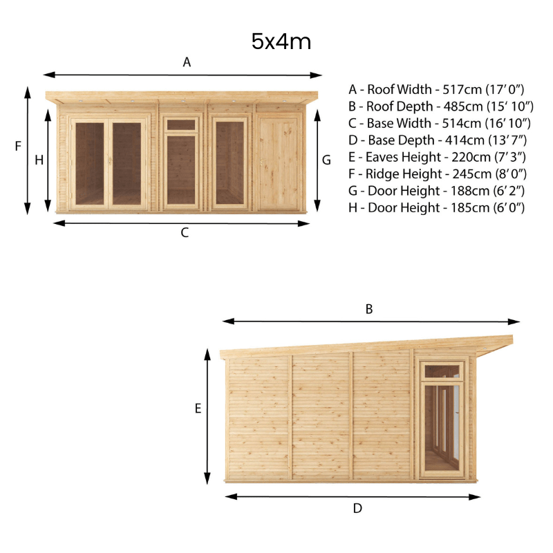 5x4 Mercia Premium Insulated Garden Room with Side Shed – Double Glazed Home Office