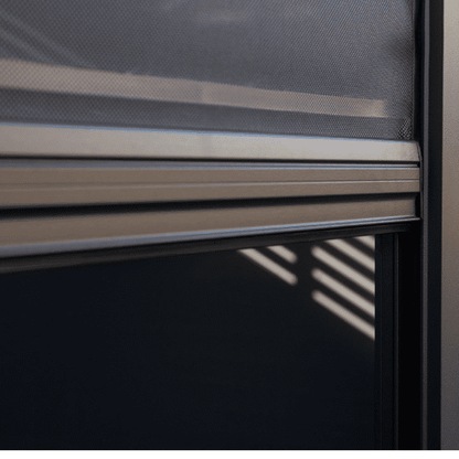 Maranza Manual Deluxe Louvered Pergola 3.5m x 3.6m with 4 Retractable Privacy Screens – Matte Grey Outdoor Shelter3