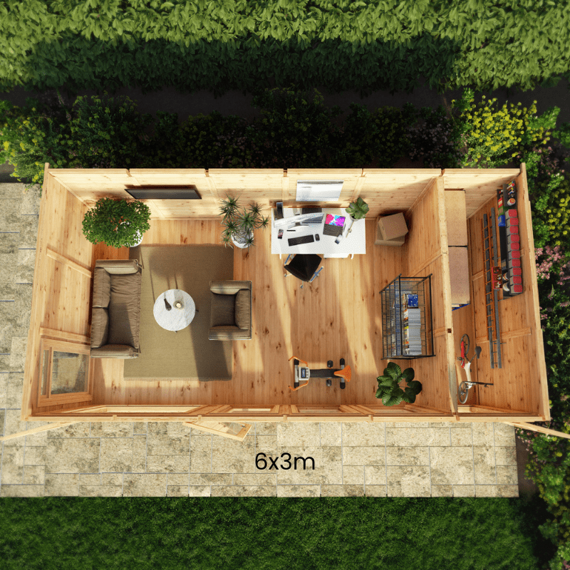 6x3 Mercia Premium Insulated Garden Room with Side Shed – Double Glazed Home Office