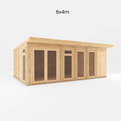 6x4 Mercia Premium Insulated Garden Room with Side Shed – Double Glazed Home Office