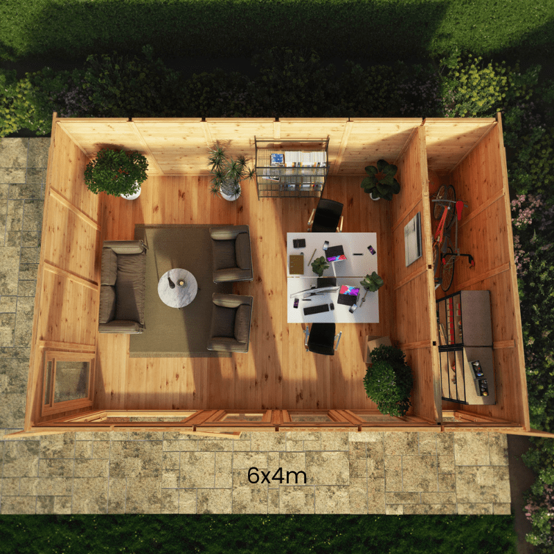 6x4 Mercia Premium Insulated Garden Room with Side Shed – Double Glazed Home Office