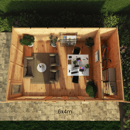 6x4 Mercia Premium Insulated Garden Room with Side Shed – Double Glazed Home Office