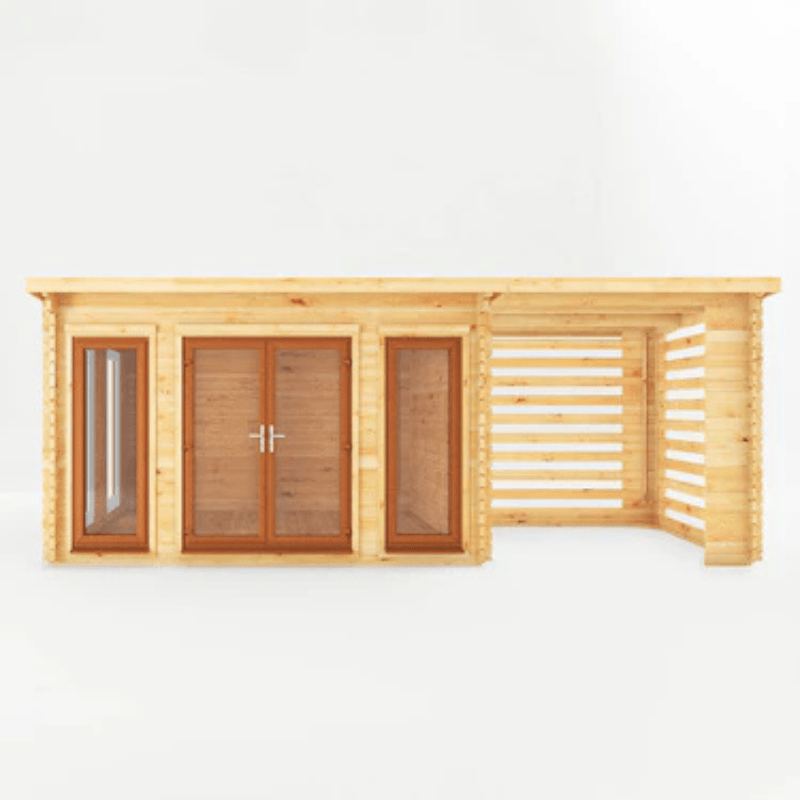 Mercia 7x3m Studio Pent Log Cabin with Slatted Area – UPVC Windows & Doors | Modern Garden Room