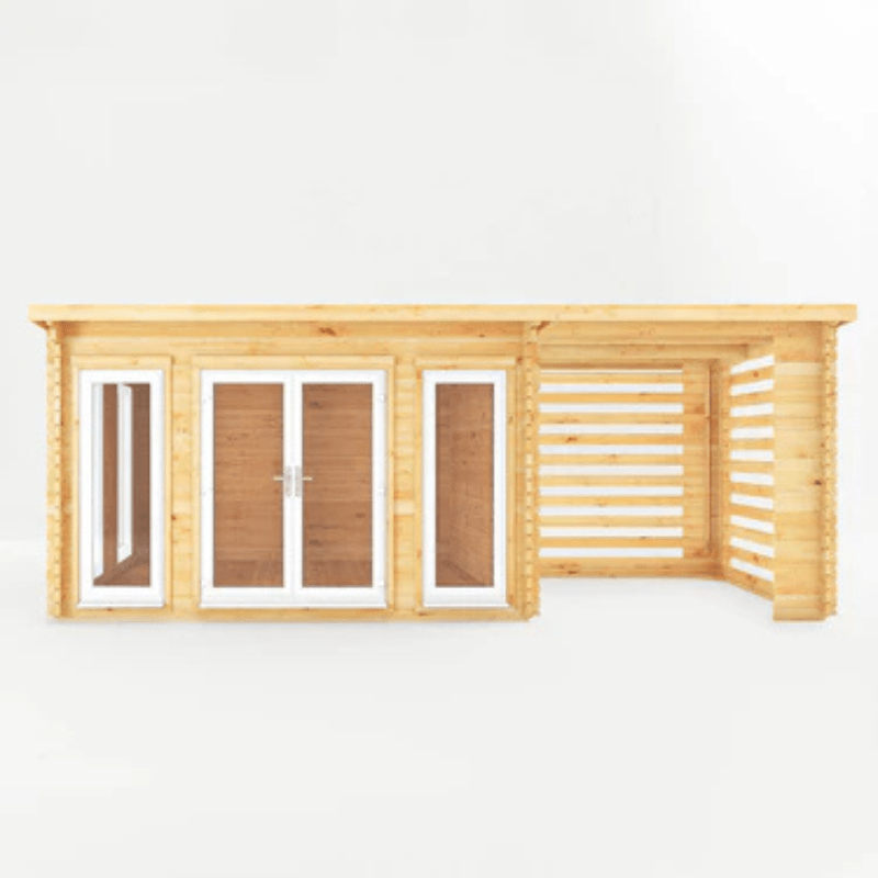 Mercia 7x3m Studio Pent Log Cabin with Slatted Area – UPVC Windows & Doors | Modern Garden Room