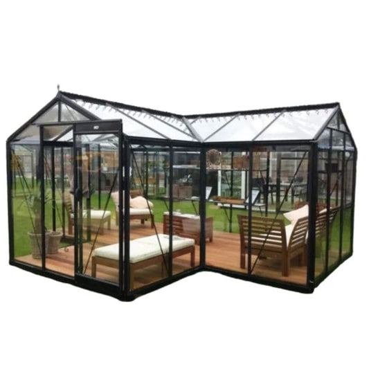 ACD Premium T Shaped Greenhouse Orangery Babette– 17 x 12ft Luxury Garden Room with Safety Glass
