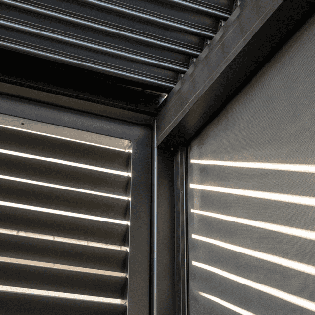 Maranza Manual Deluxe Louvered Pergola 3.5m x 3.6m with 4 Retractable Privacy Screens – Matte Grey Outdoor Shelter3