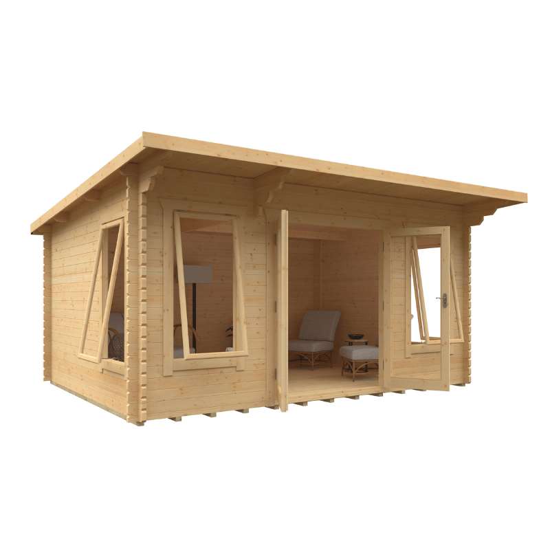 Wooden cabin with a clear view of the interior on a white background