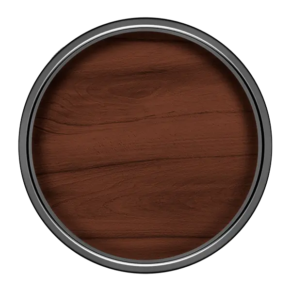 Wooden paint swatch in a round container on a white background
