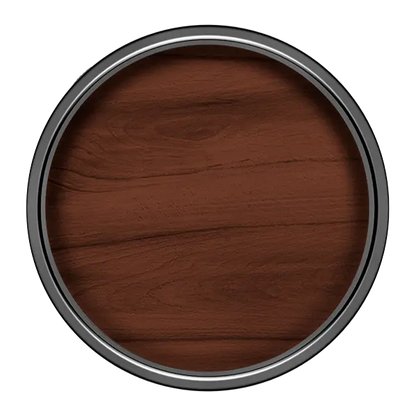 Wooden paint swatch in a round container on a white background