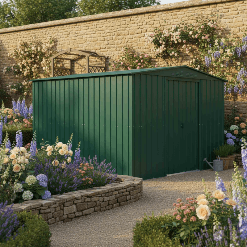 Globel Apex Metal Shed 10x10ft– Galvanised Steel Garden Storage with Double Doors