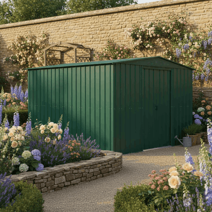 Globel Apex Metal Shed 10x10ft– Galvanised Steel Garden Storage with Double Doors