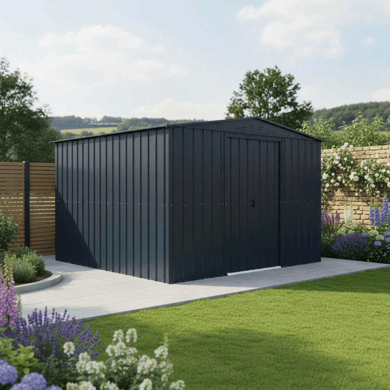 Globel Apex Metal Shed 10x10ft– Galvanised Steel Garden Storage with Double Doors