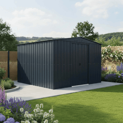 Globel Apex Metal Shed 10x10ft– Galvanised Steel Garden Storage with Double Doors