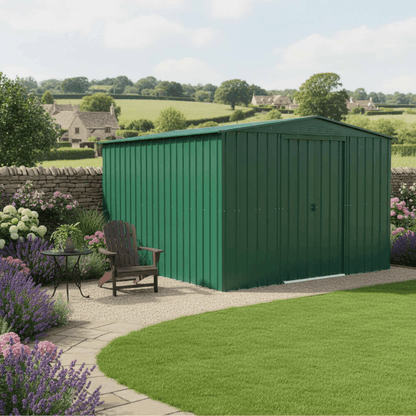 Globel Apex Metal Shed 10x12ft– Galvanised Steel Garden Storage with Double Doors