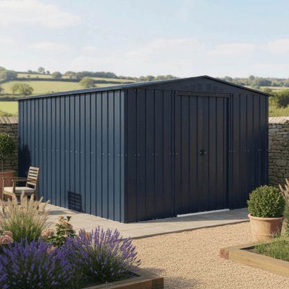 Globel Apex Metal Shed 10x12ft– Galvanised Steel Garden Storage with Double Doors