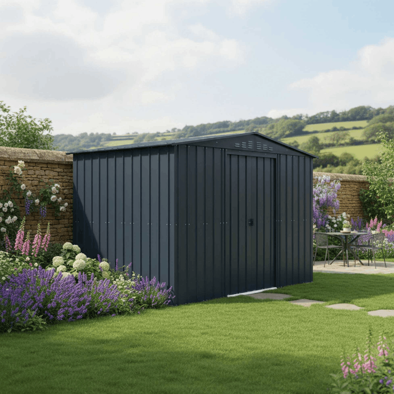 Globel Apex Metal Shed 10x6ft– Galvanised Steel Garden Storage with Double Doors