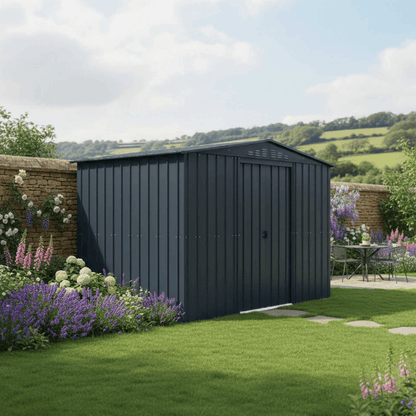 Globel Apex Metal Shed 10x6ft– Galvanised Steel Garden Storage with Double Doors