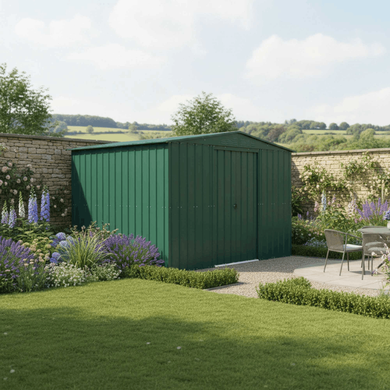 Globel Apex Metal Shed 10x8ft– Galvanised Steel Garden Storage with Double Doors&nbsp;