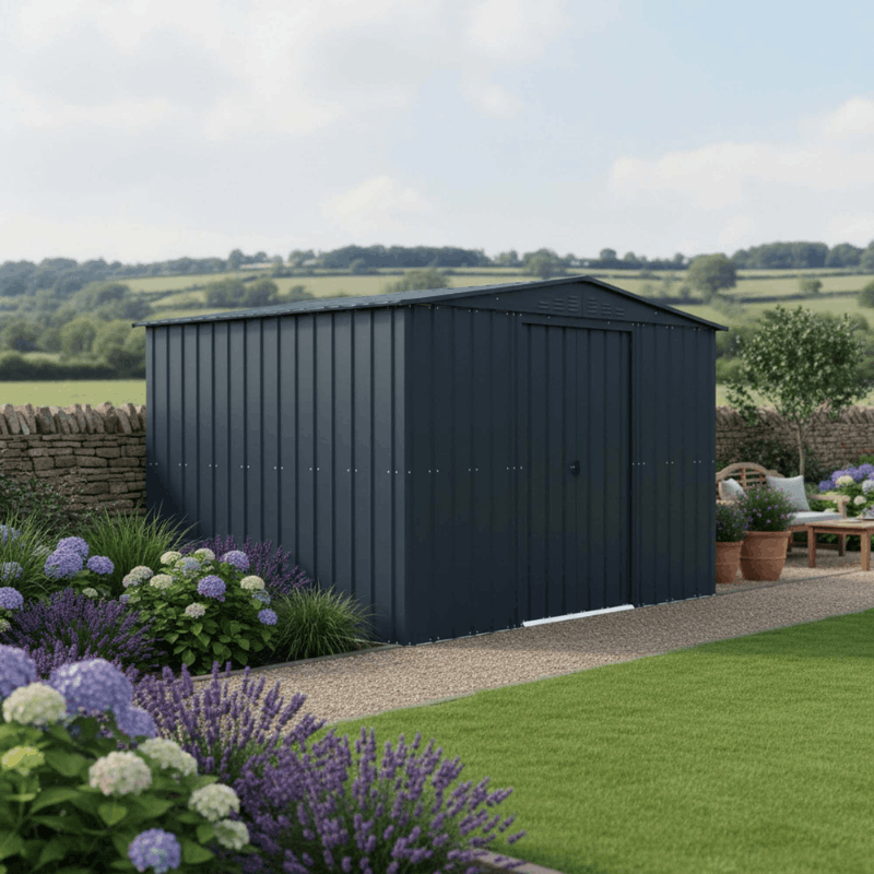 Globel Apex Metal Shed 10x8ft– Galvanised Steel Garden Storage with Double Doors&nbsp;