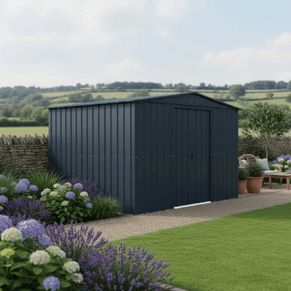 Globel Apex Metal Shed 10x8ft– Galvanised Steel Garden Storage with Double Doors&nbsp;