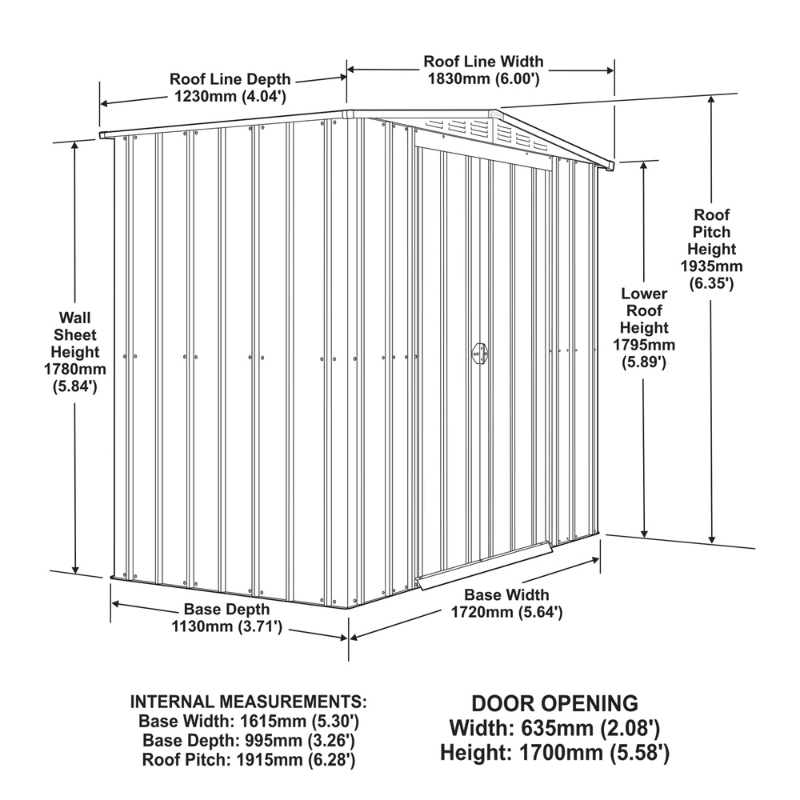 Globel Apex Metal Shed 6x4ft– Galvanised Steel Garden Storage with Double Doors