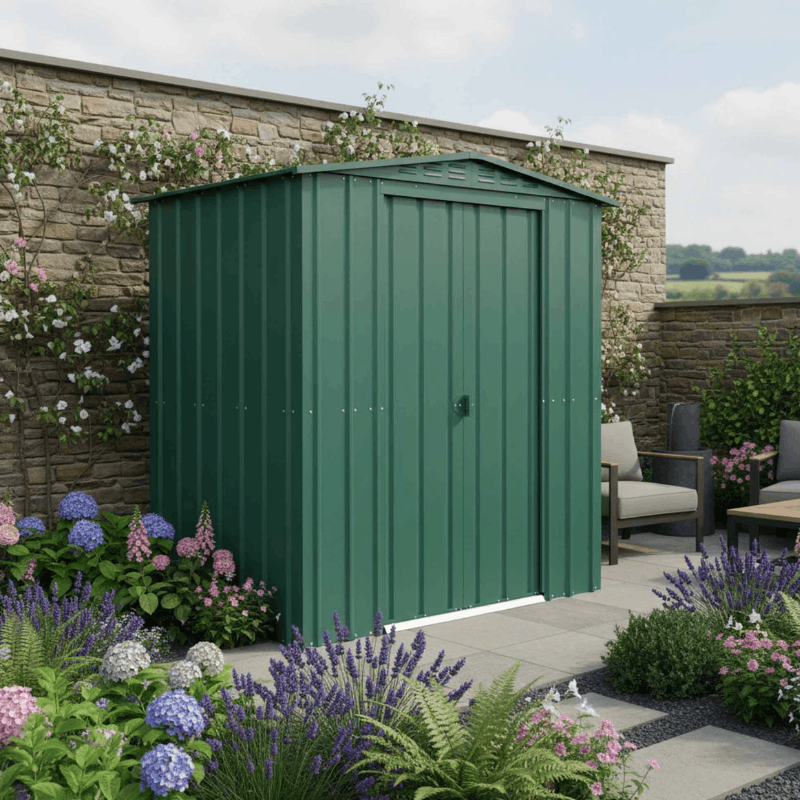 Globel Apex Metal Shed 6x4ft– Galvanised Steel Garden Storage with Double Doors