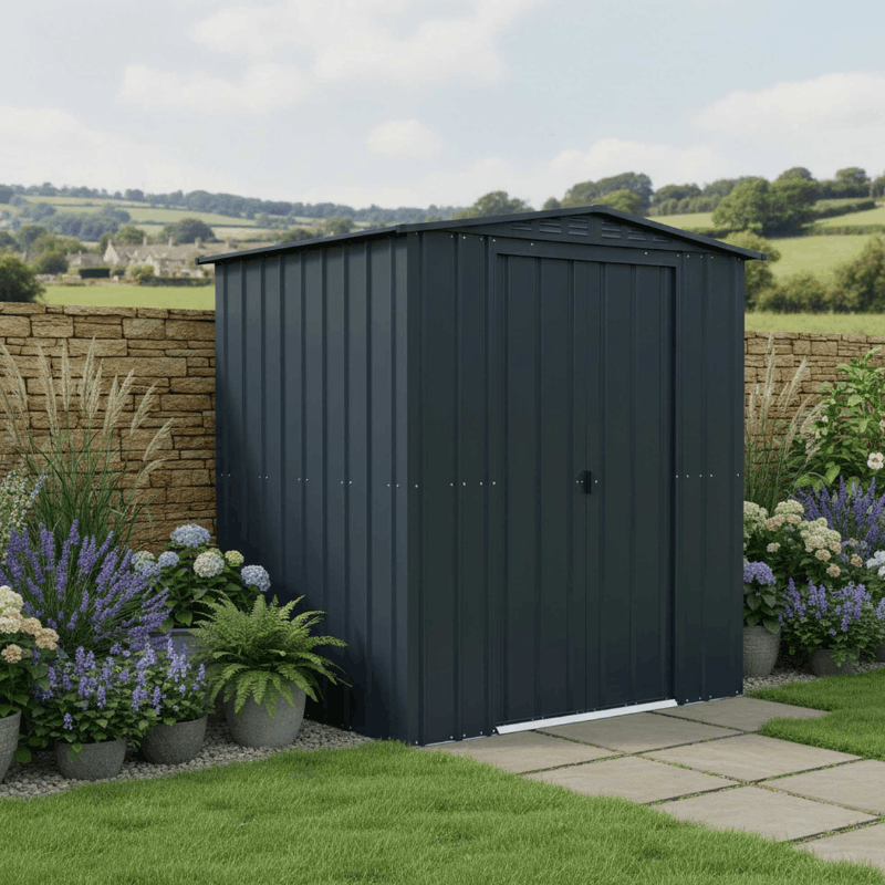 Globel Apex Metal Shed 6x5ft– Galvanised Steel Garden Storage with Double Doors