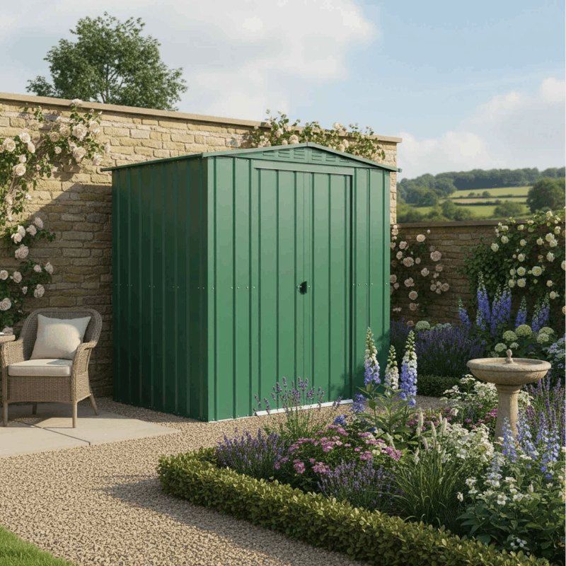 Globel Apex Metal Shed 6x5ft– Galvanised Steel Garden Storage with Double Doors