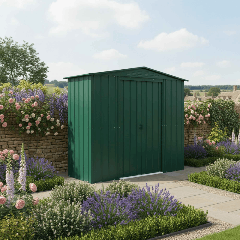 Globel Apex Metal Shed 8x3ft– Galvanised Steel Garden Storage with Double Doors
