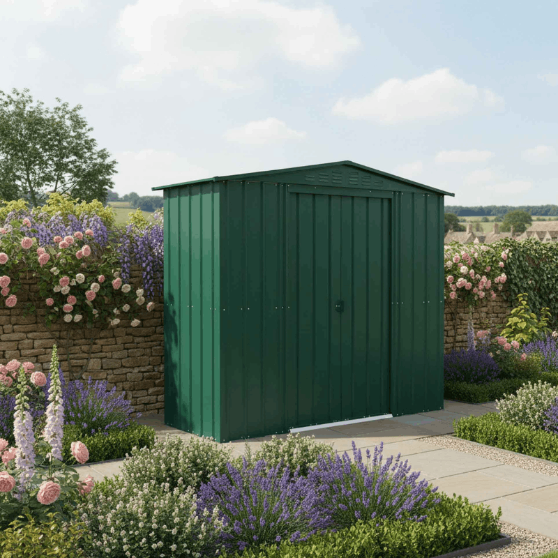 Globel Apex Metal Shed 8x6ft– Galvanised Steel Garden Storage with Double Door