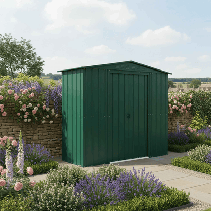 Globel Apex Metal Shed 8x6ft– Galvanised Steel Garden Storage with Double Door